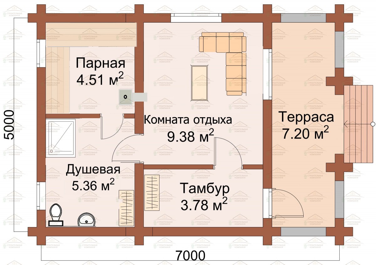 Проекты бань с комнатой отдыха и туалетом по низким ценам под ключ | СтройПроектБани - Москва